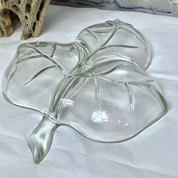 Vintage Clear Glass Leaf Shaped Divided Relish Dish - Picture 4 of 5